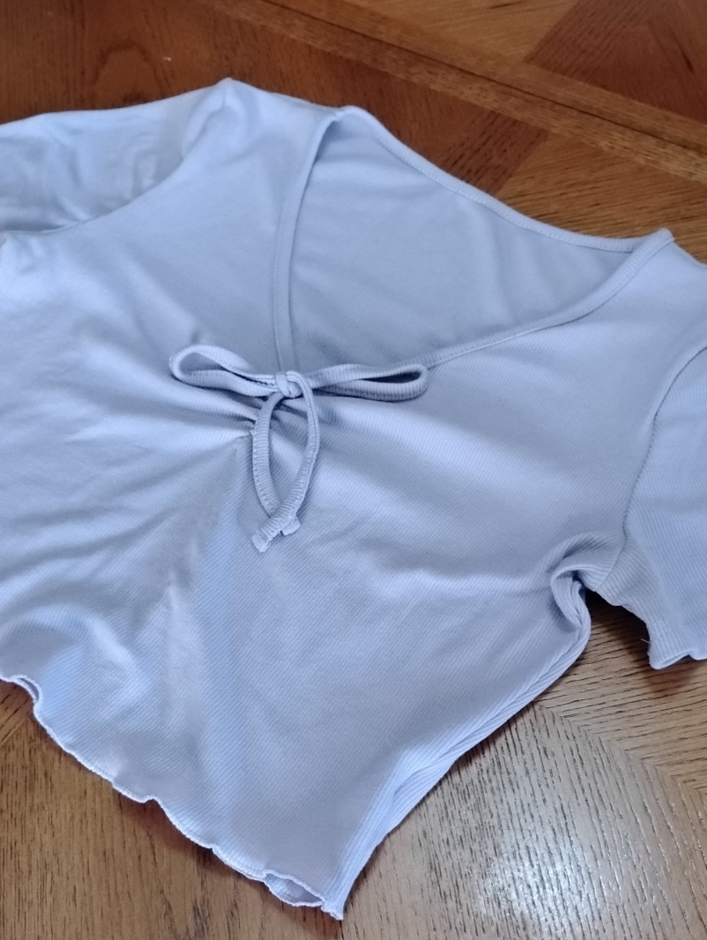 Shein Y2K Style Crop Top Medium Lavender Tie Front Scalloped Hem Stretch